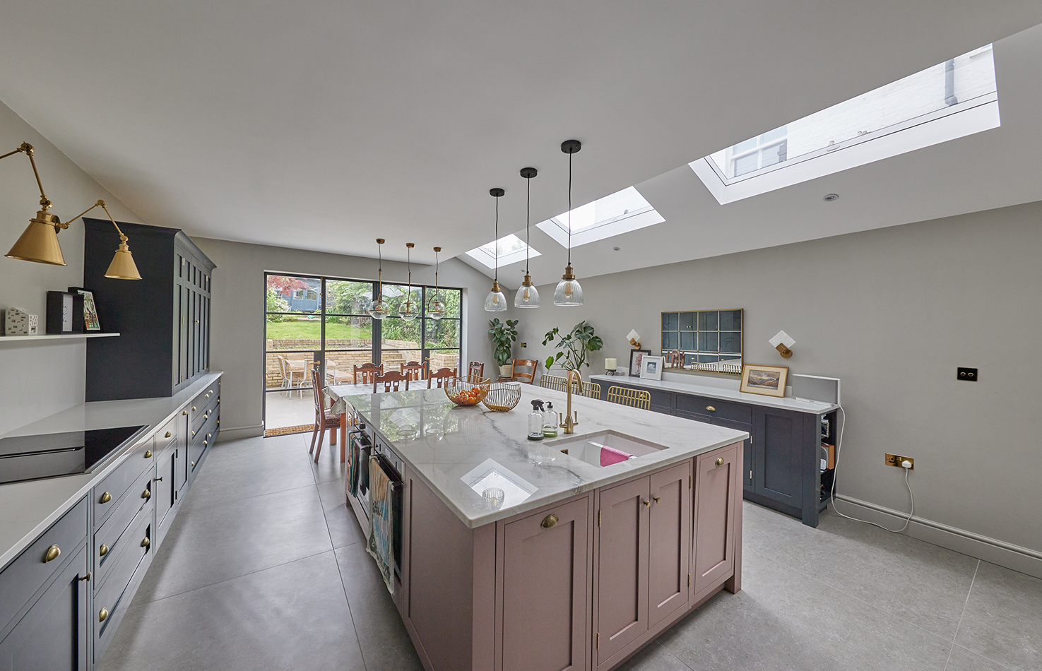 Fawnbrake Avenue - Internal image of a run of neo rooflights above a contemporary kitchen - Homeowners Hub Inspiration. Helpful Guides: Flat versus pitched rooflights